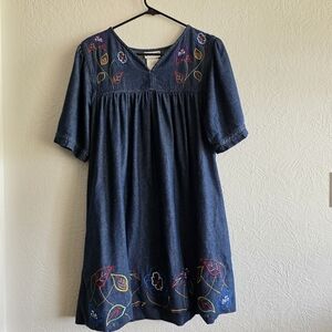 Colorful Embroidered Denim Mini Dress